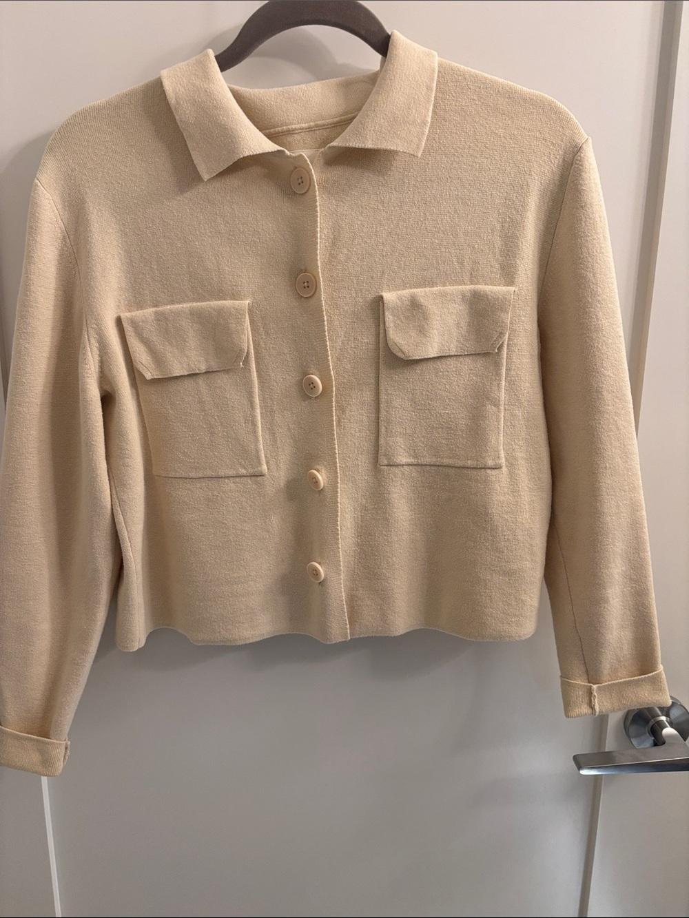 Part Two Button-Front Cream Women's boxy cotton blend sweater